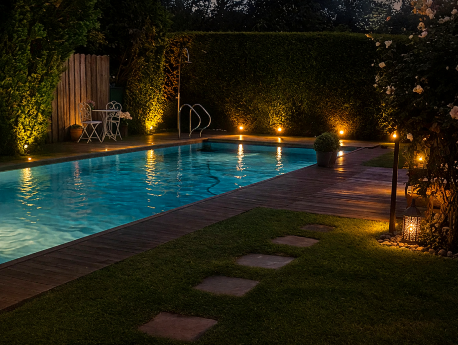 Pool bei Nacht Einfamilienhaus Oldenburg